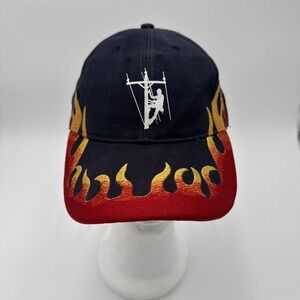 ATT Headwear Lineman Flames Fire Navy Adj Strapback Baseball Hat Cap‎